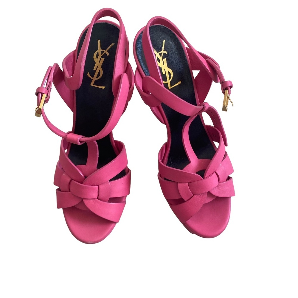 Yves Saint Laurent Pink Tribute 105 Leather Platform Sandal Iconic rare  38, 8